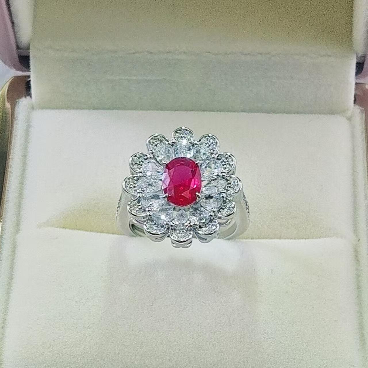 2025 Women s Ruby-Style Silver Open Ring with 6x8mm Oval Red Corundum Adjustable
