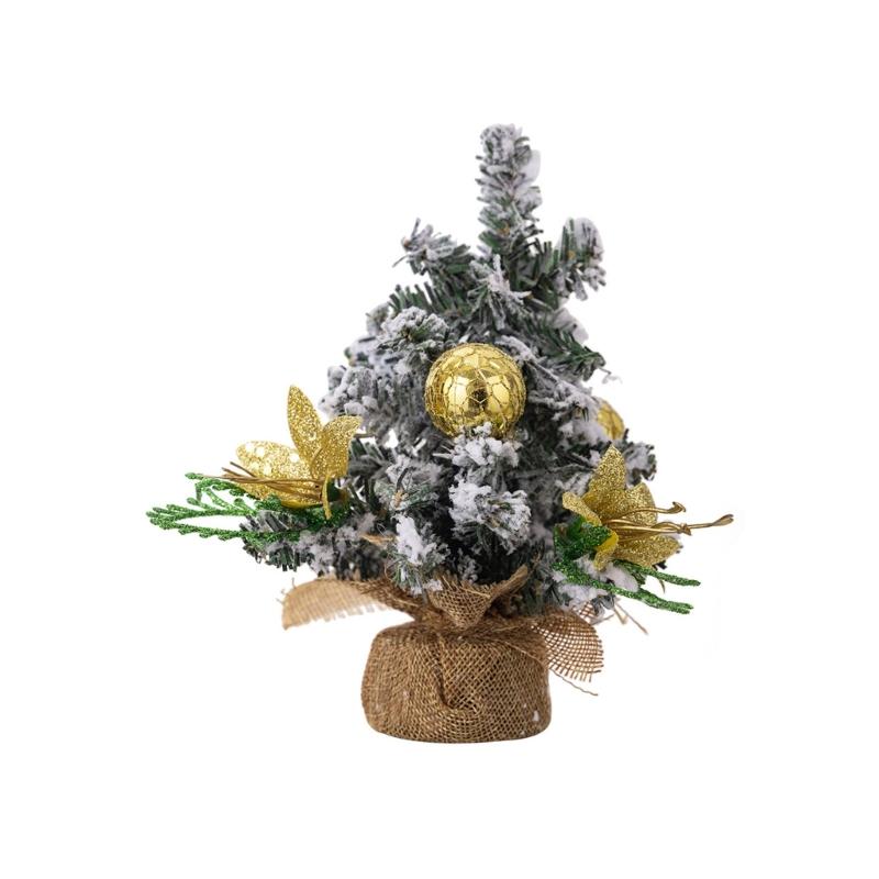 

Small Tabletop Festival Display Tree Plush Trimmed Miniature Christmas Tree Festival Table Ornament for Home Decors золотой