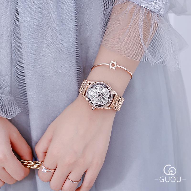 

Вращающийся циферблат Водонепроницаемые Модные Тенденции Большой Циферблат Тяжелая Промышленность Бриллиантовые Женские Часы Кварцевые Часы