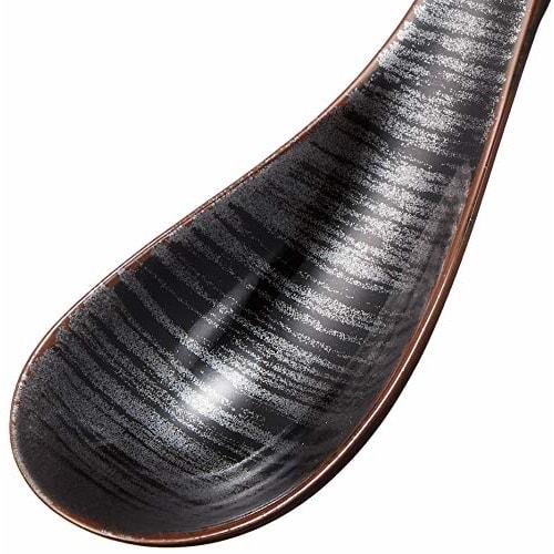 Arita Ware Toetsugama "Ultimate Renge" Ramen Spoon, Tenmoku Nagisa, Approx. 16cm Diameter, Lotus Flower Design, Ceramic, Dishwasher Safe, Made in Japa