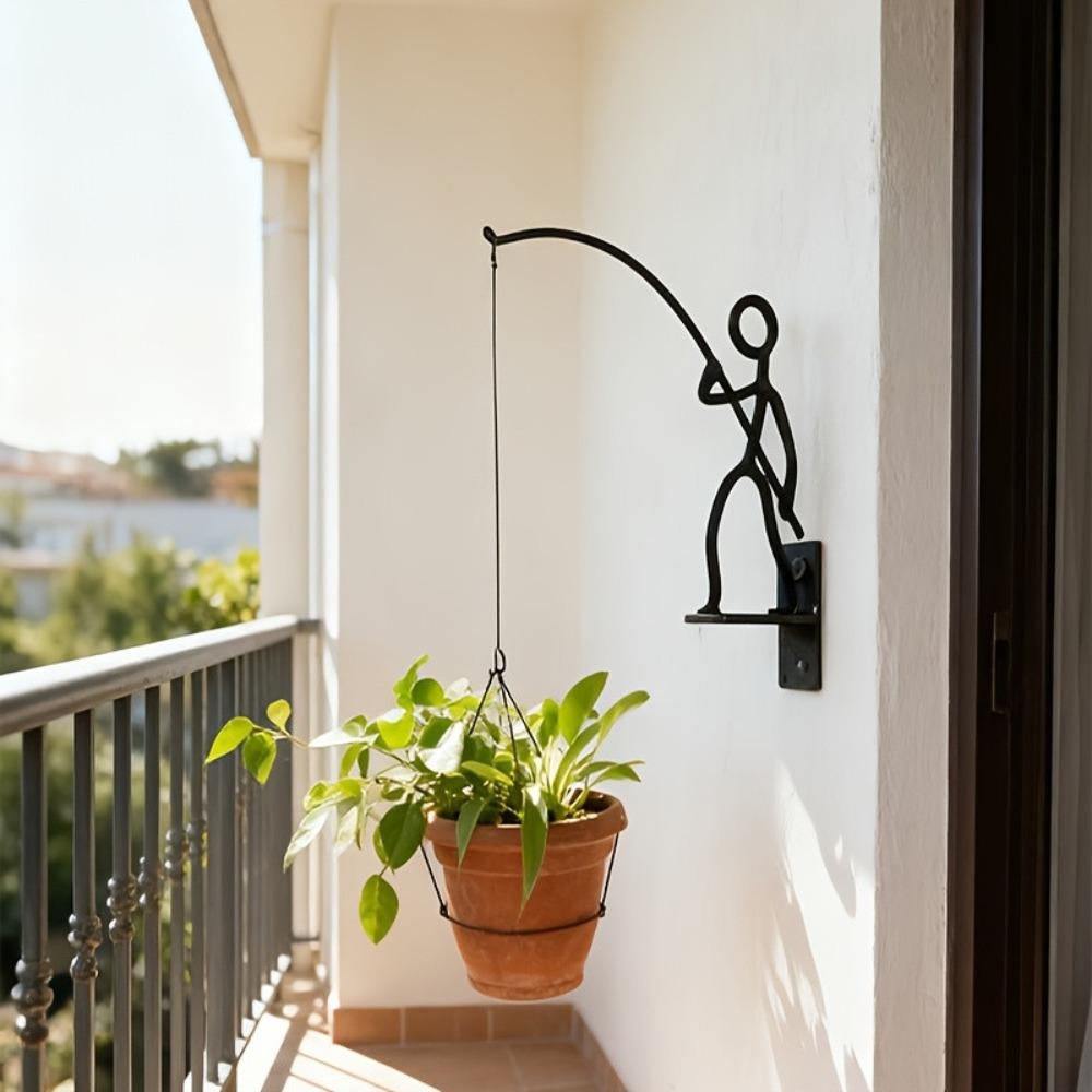 Abstract Shape Wrought Iron Flower Rack Clean Lines Rust-Resistant Hanging Basket Brackets Decorative Flower Stand Patio