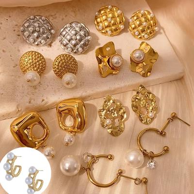 High Quality Luxury Jewelry New Fashion Coin Drop Earrings Tarnish Free Pattern Irregular Pearl Stud Earrings for Women Girl