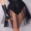 Fleece Lined Fingerless Gloves Black PU Leather Gloves Cool Half Finger Mittens  Dance