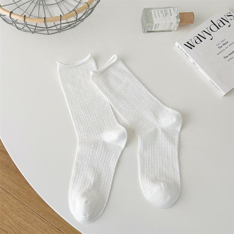 Youjiaxiu Women s Summer Mesh Thin Socks, Candy Color Mid-Calf with Rolled Cuff One Size белый