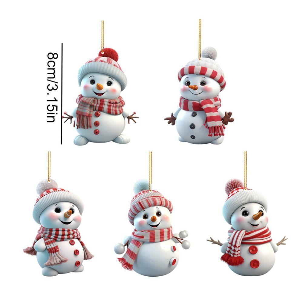 5pcs/set Acrylic Christmas Tree Pendants 2D Xmas Rearview Mirrors Pendant Xmas