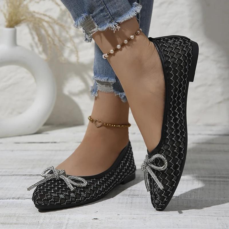 Fashion Rimocy Sexy Black Mesh Women Flat Shoes 2025 Spring Summer Lace Up Bow Soft Sole Office Shoes Light Breathable Point Toe Sandals