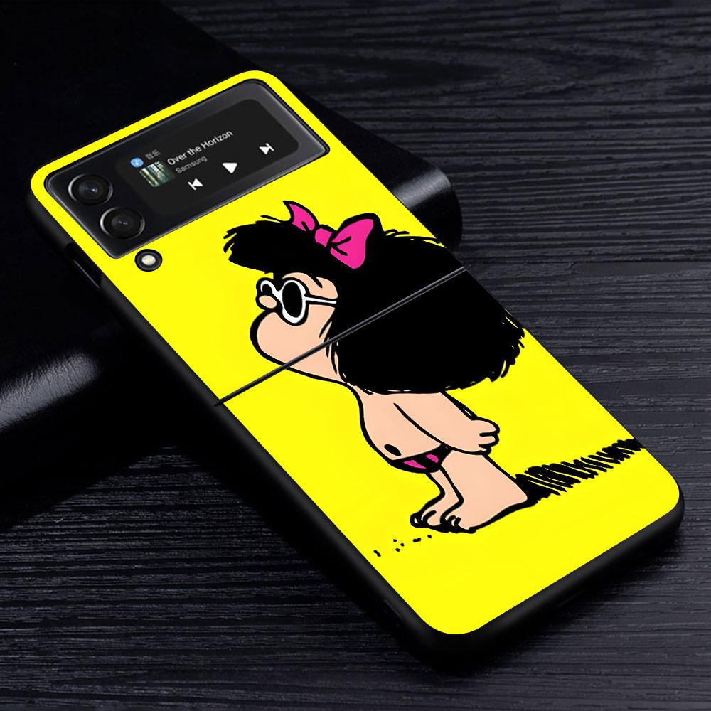 Cartoon Cute Mafalda Case for Samsung Galaxy Z Flip4 Flip3 5G PC Hard Cell Phone Shell Z Flip 4 3 Black Zflip4 Zflip3 Cover