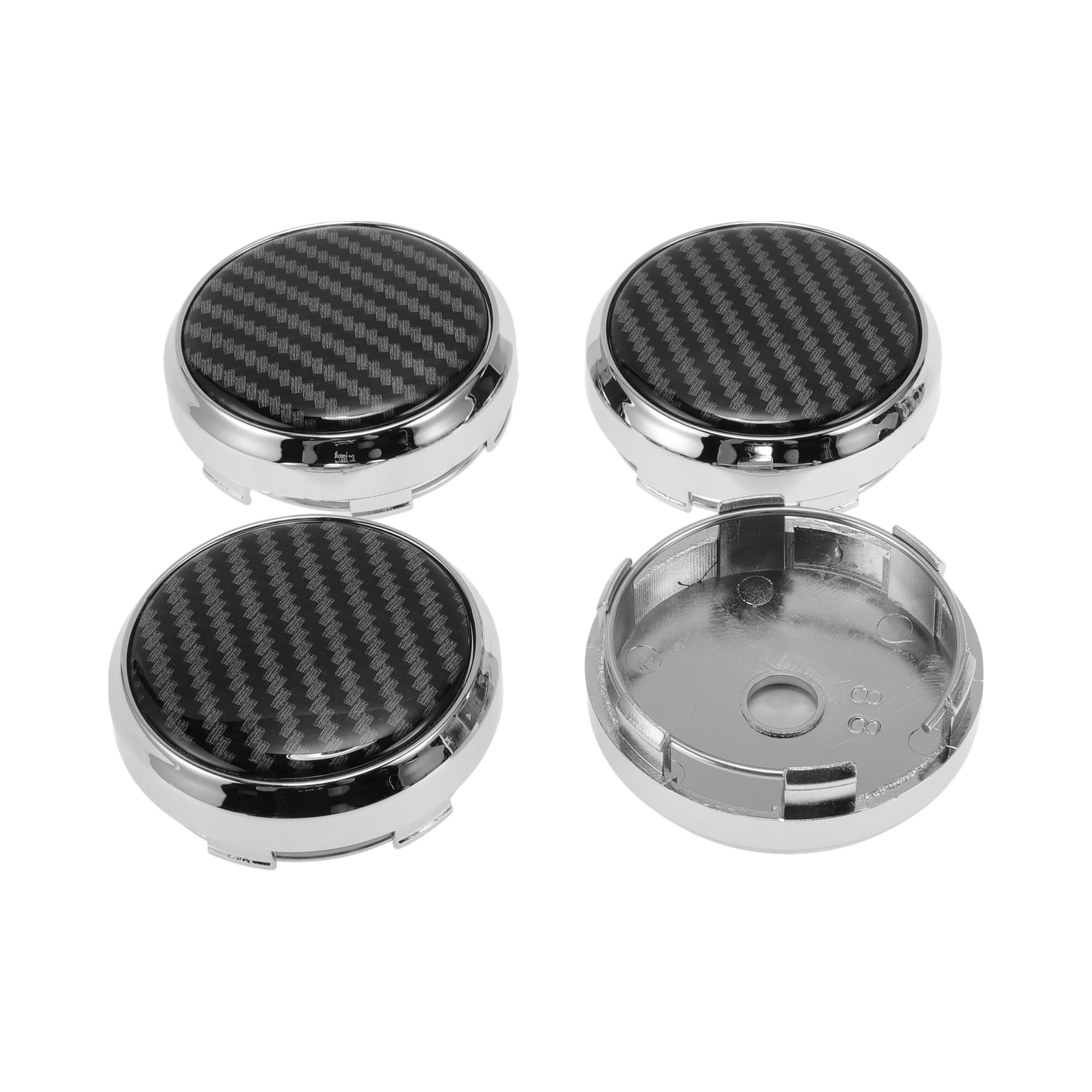 

ACROPIX 4-Piece Wheel Center Caps, Hub Caps, Rim Center Caps, 61.5mm/66mm, Carbon Fiber Stickers, Plastic, 6 Clips, Silver Tone
