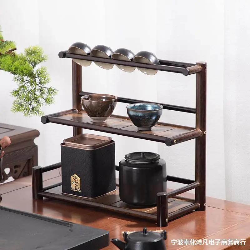 Desktop Bogu Frame Solid Wood Table Tea Set Purple Clay Pot Frame Display Room Storage Bamboo Trays Decorative Coffee Holder