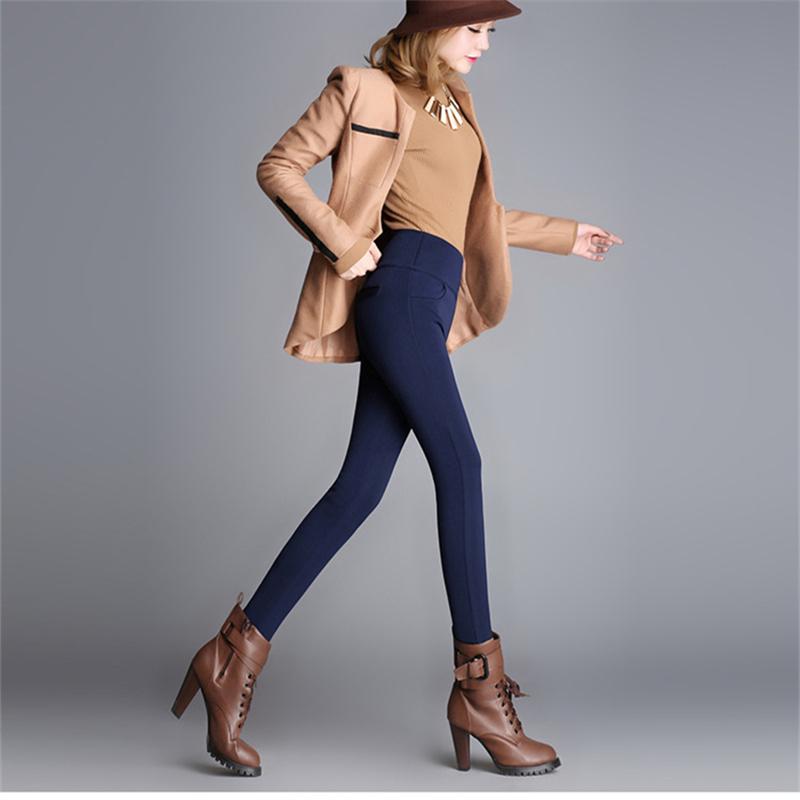 Vinter pluss fløyelsfortykning for kvinner, skinny bukser med høy midje, høy elastisk blyantSkinny lam Cashmere damebukser Leggins