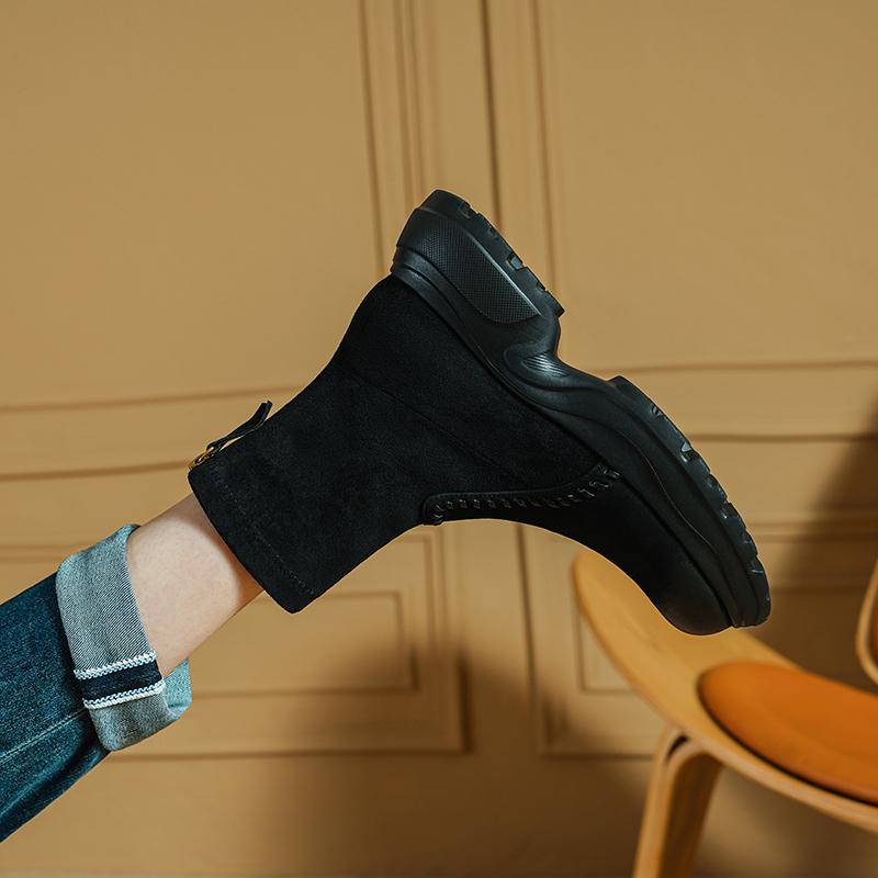 Fashion 2025 New Autumn Motorcycle Women Boots Women Shoes Round Toe Chunky Heel Modern Platform Stretch Short Boots Ladies Shoes