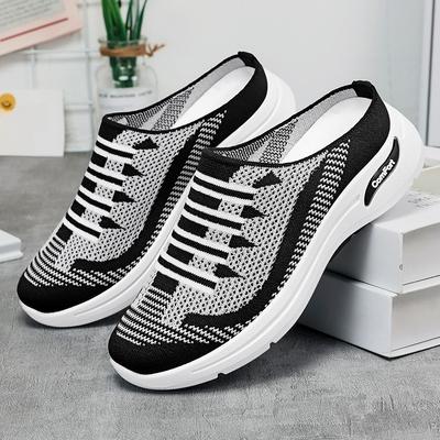 Dames Pustende Flyknit Slip-On Sko Sommer Casual Gåsko Flats Komfortable Mesh Mules