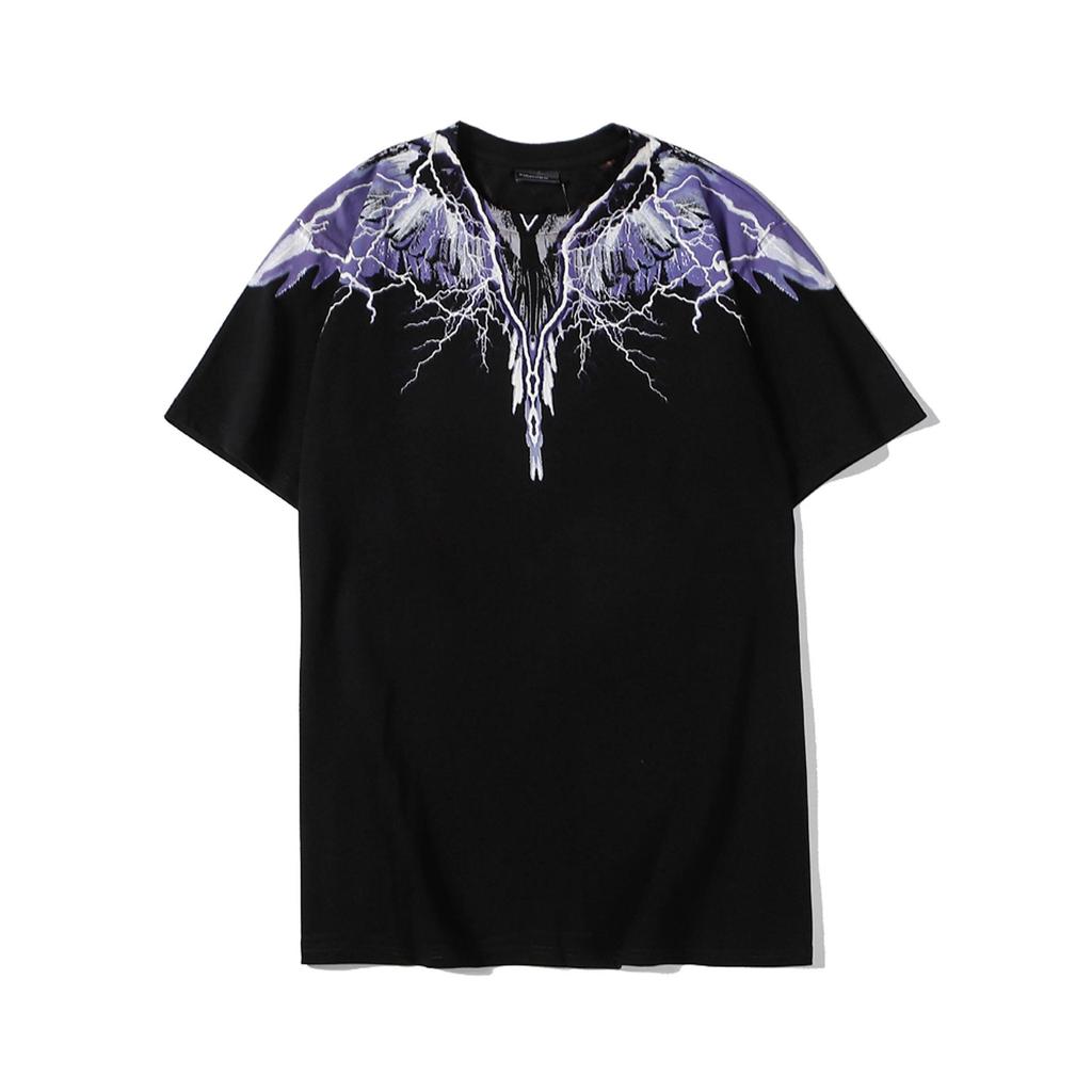 Marcelo Classic Phantom Wings Short Sleeve T-Shirt with Colorful Feathers and Lightning Design
