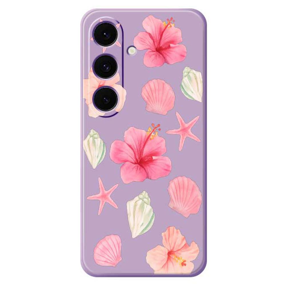 For Samsung Galaxy S25 FE Case Peach Blossoms Shells Pattern Printing Straight Edge TPU Phone Back Cover