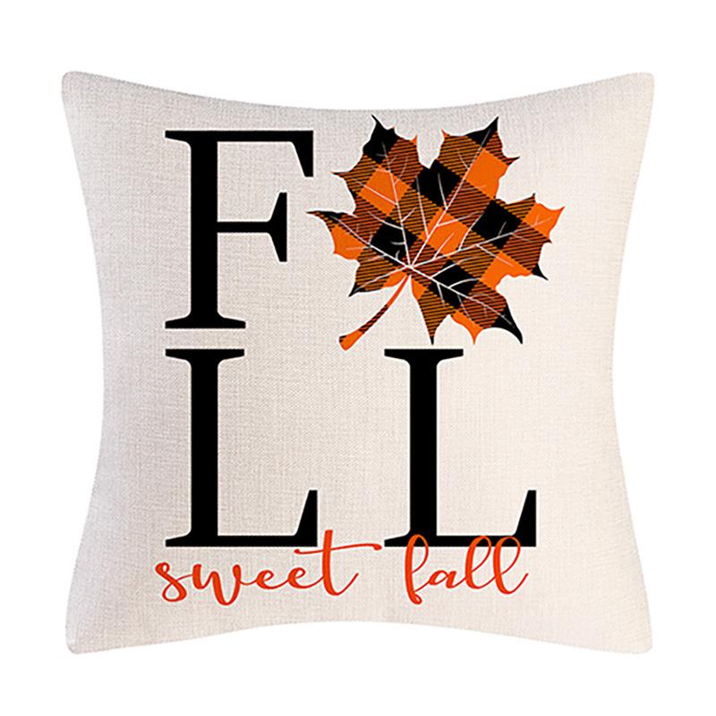 New Orange Plaid Pumpkin Maple Leaf Linen Pillowcase Autumn Harvest Sofa Cushion Cover Combination