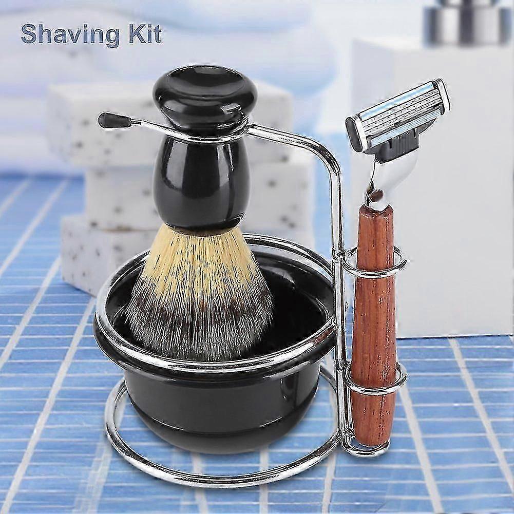 4 In 1 Professional Men Manual Razor Set, Manual Razor Stainess Steel Stand Holder, Shaving Brush And Bowl Set