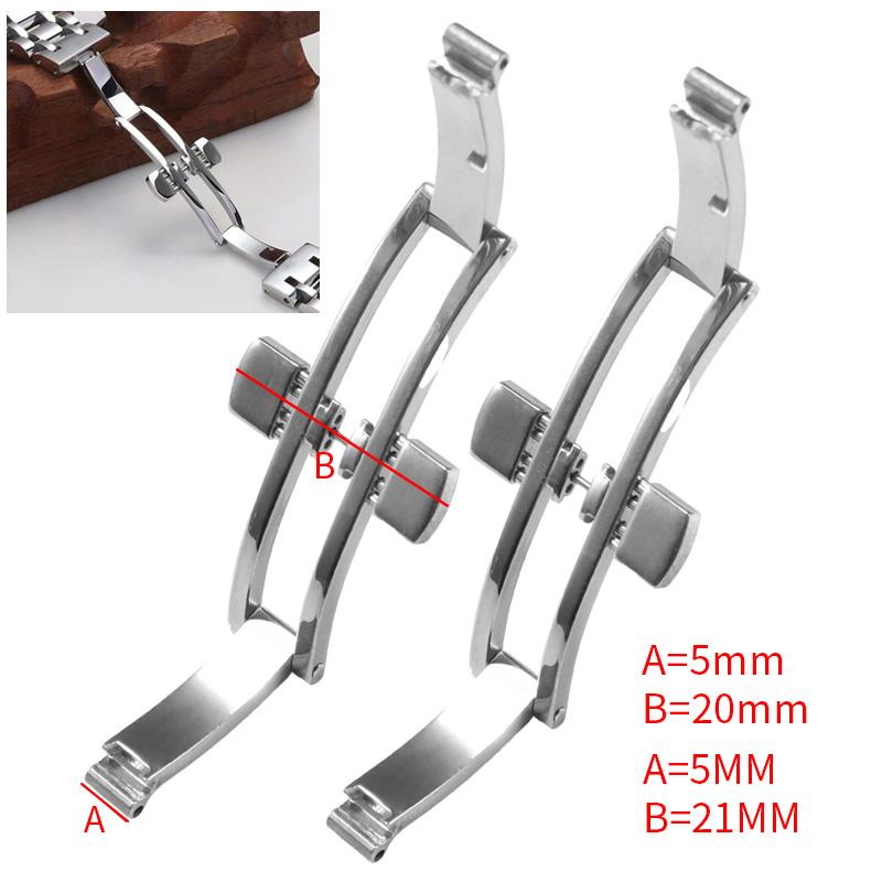 5x20mm 5x21mm Silver Solid Stainless Steel Clasp for Longines L2 L4 L8 Double-press Butterfly Clasp Replace Leather Strap Buckle