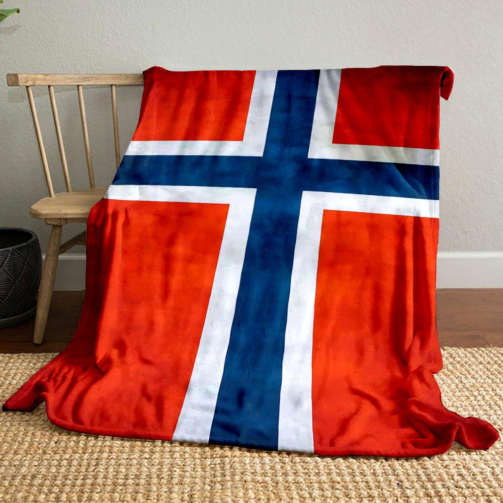 Norwegian Flag Pattern Blanket Patterned blanket, flannel, suitable for all seasons, home decor, warm and cozy