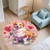 Pink Corgi pattern round rug,Carpet Rug for Living Room Bedroom  Playroom ,Non-slip Floor Mat,Holiday Gifts and Birthday Gifts.