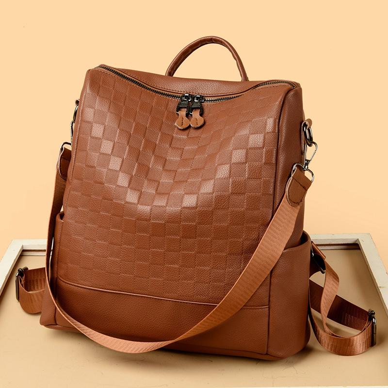 

Рюкзак женский новый универсальный высококлассный повседневный женский дорожный рюкзак модная клетчатая женская сумка рюкзак коричневый