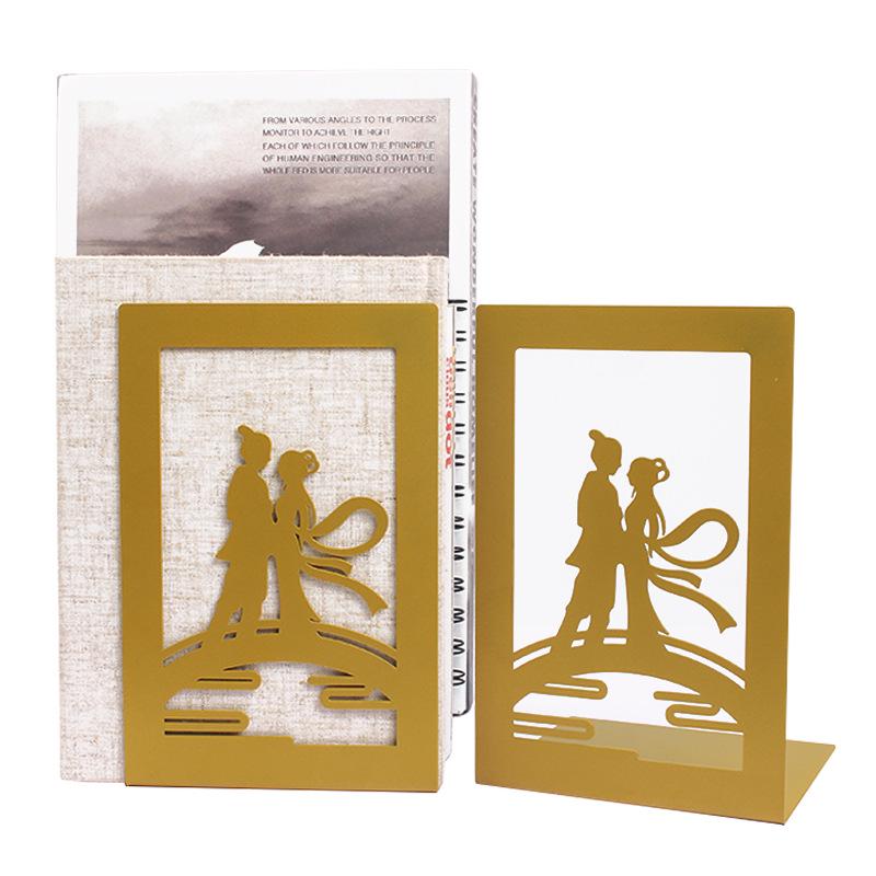 Creative Wrought Iron Metal Book Storage Rack and Personalized Hollowed-Out Bookends