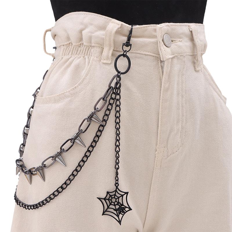 Fashion Versatile Punk Metal Pants Chain Hip Hop Spider Web Pendant Jeans Chain Multilayer Pants Decoration Waist Chains Gifts