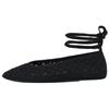 Zapatos Casuales de Ballet de Crochet Calado Ligeros con Cordones de Punta Redonda 1cm Zapatos de Mujer Negro 13553510800