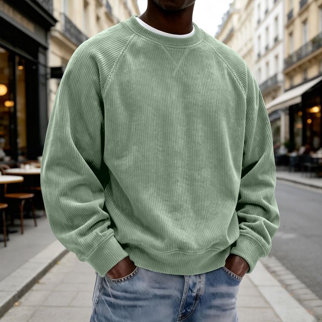 Men's Casual Corduroy Crewneck Sweatshirt Long Sleeve Pullover for Spring and Fall
