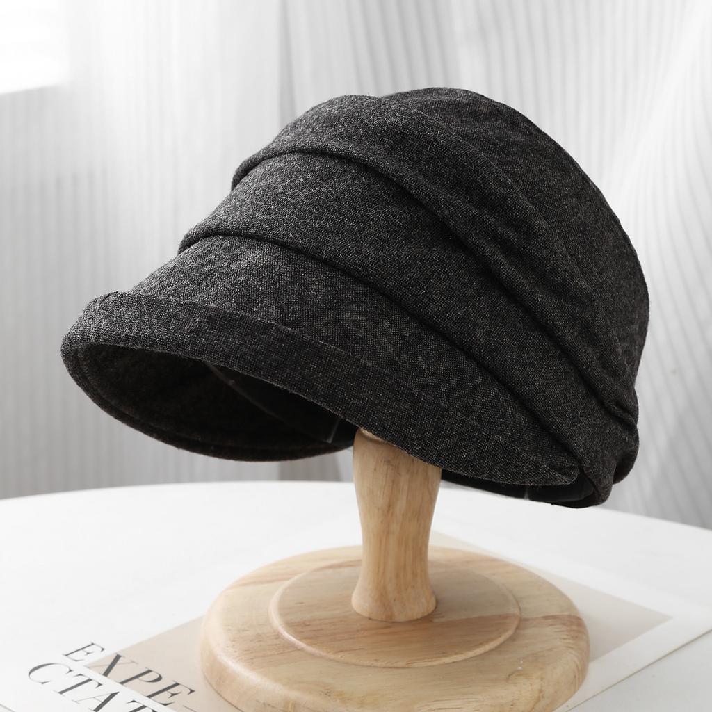 Autumn New Pleated Curled Woolen Basin Hat Women's Autumn and Winter Retro Versatile Elegant Face Small Bucket Hat