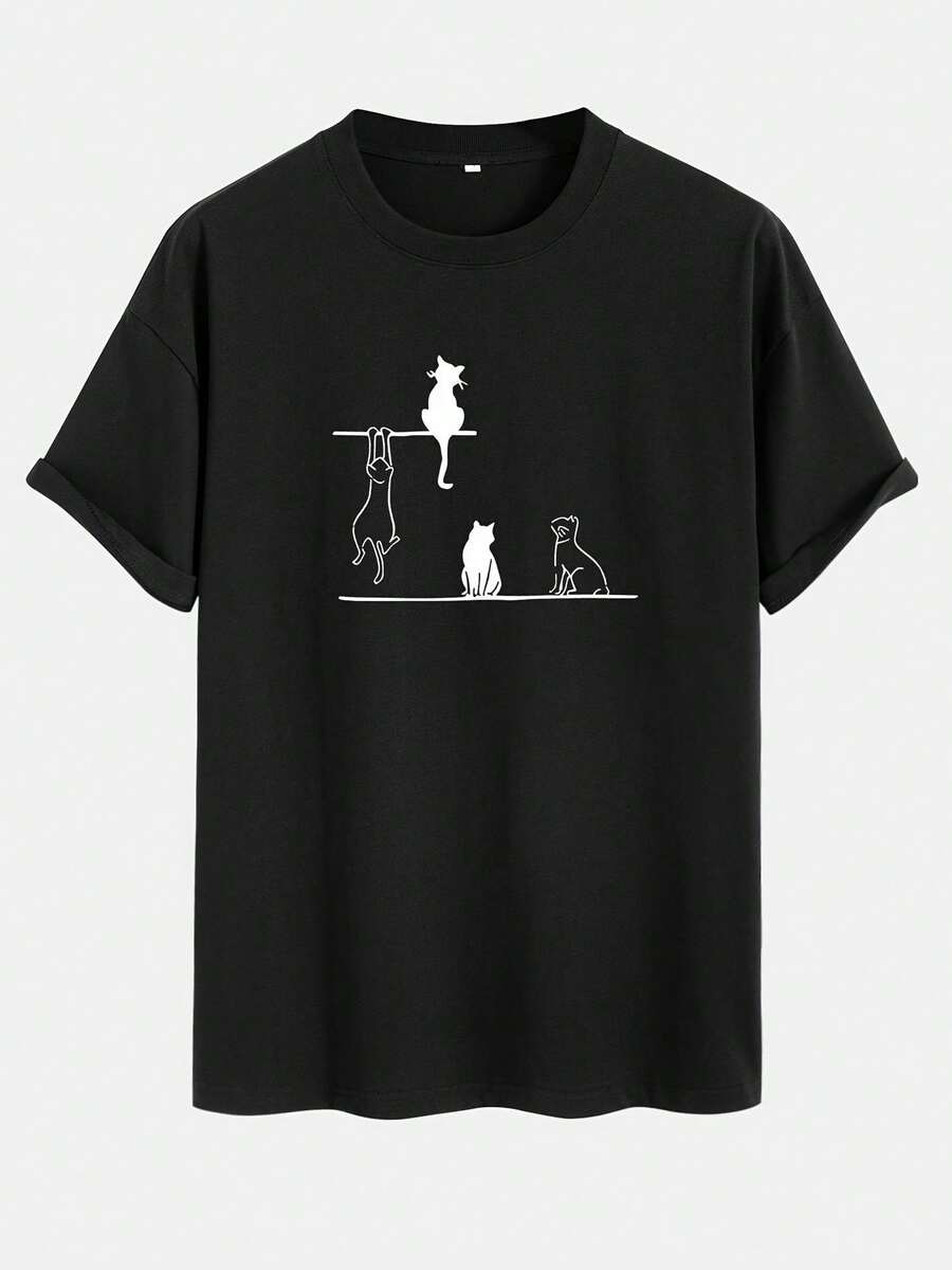 

Unisex S Cats Graphic Print T-Shirt, Casual Short Sleeve Crew Neck Tee M