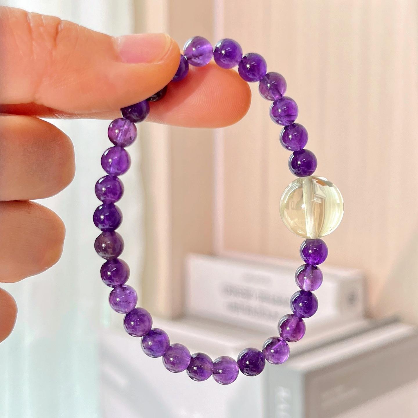 6Mm Royal Purple Old Material Natural Amethyst Lemon Citrine Design Bracelet