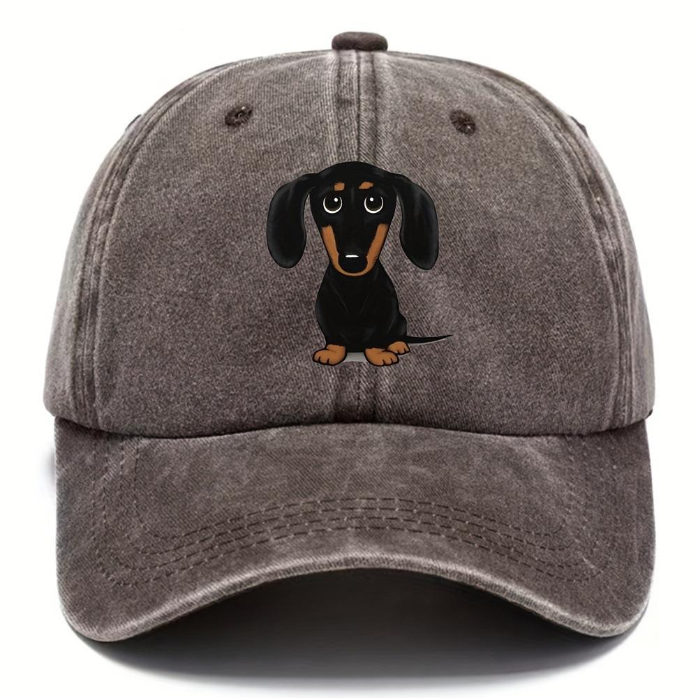 Fresh Latest Brand New Vintage Old School Washed Baseball Cap With Dachshund Print, Casual Style Worn-Out Adjustable Dad Hat Adjustable