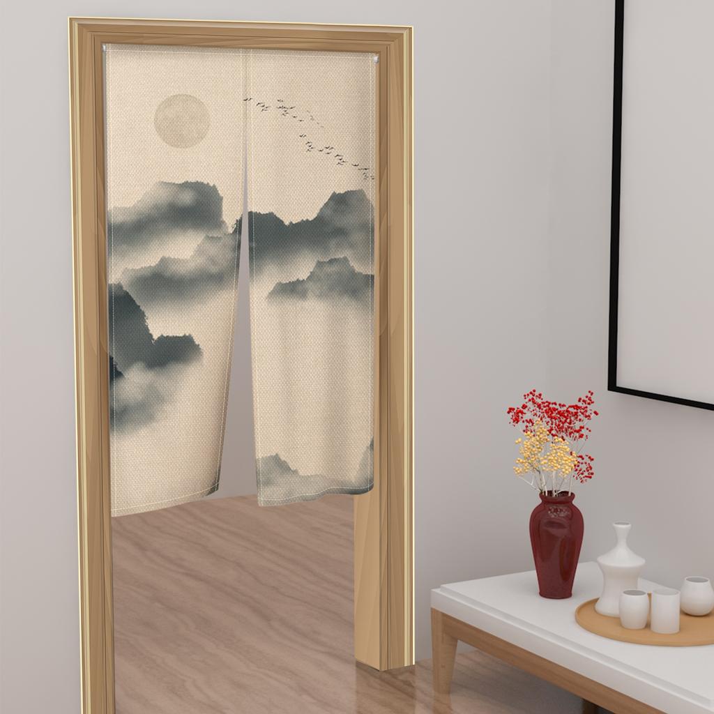 Japanese Style Noren Door Curtains Mountain Izakaya Dining Room Partition Linen Doorway Curtain Kitchen Entrance Half Curtain