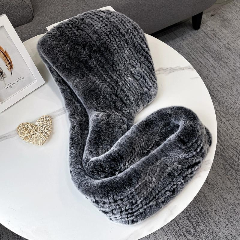 

Осенне-зимняя утолщенная вязаная шапка из кроличьего меха рекс женская теплая кроличья меховая шапка-шарф с капюшоном интегрированная двойного назначения One size