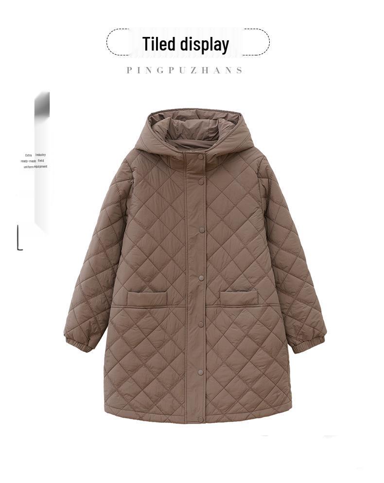 Damen Winter 2024 Rautenmuster Kapuzen Daunen Baumwollmantel für Mütter mittleren Alters