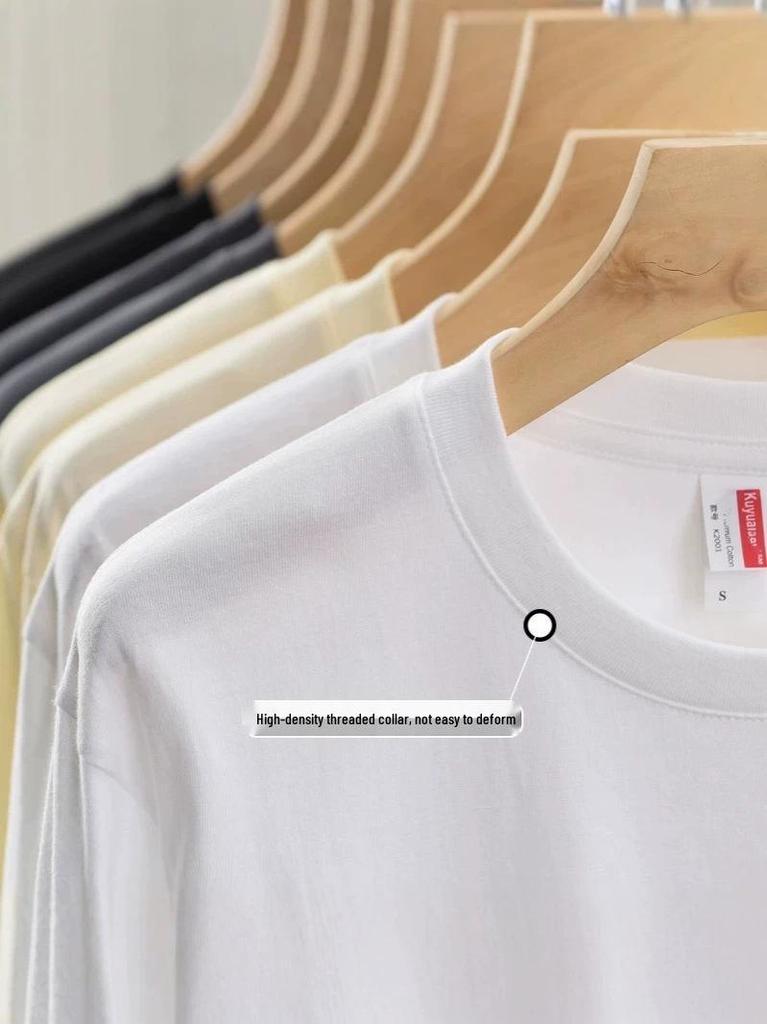 Unisex 260g Xinjiang Pure Cotton Heavyweight Short Sleeve T-Shirt - Solid Color, Combed Cotton, Loose Fit, White Base Layer