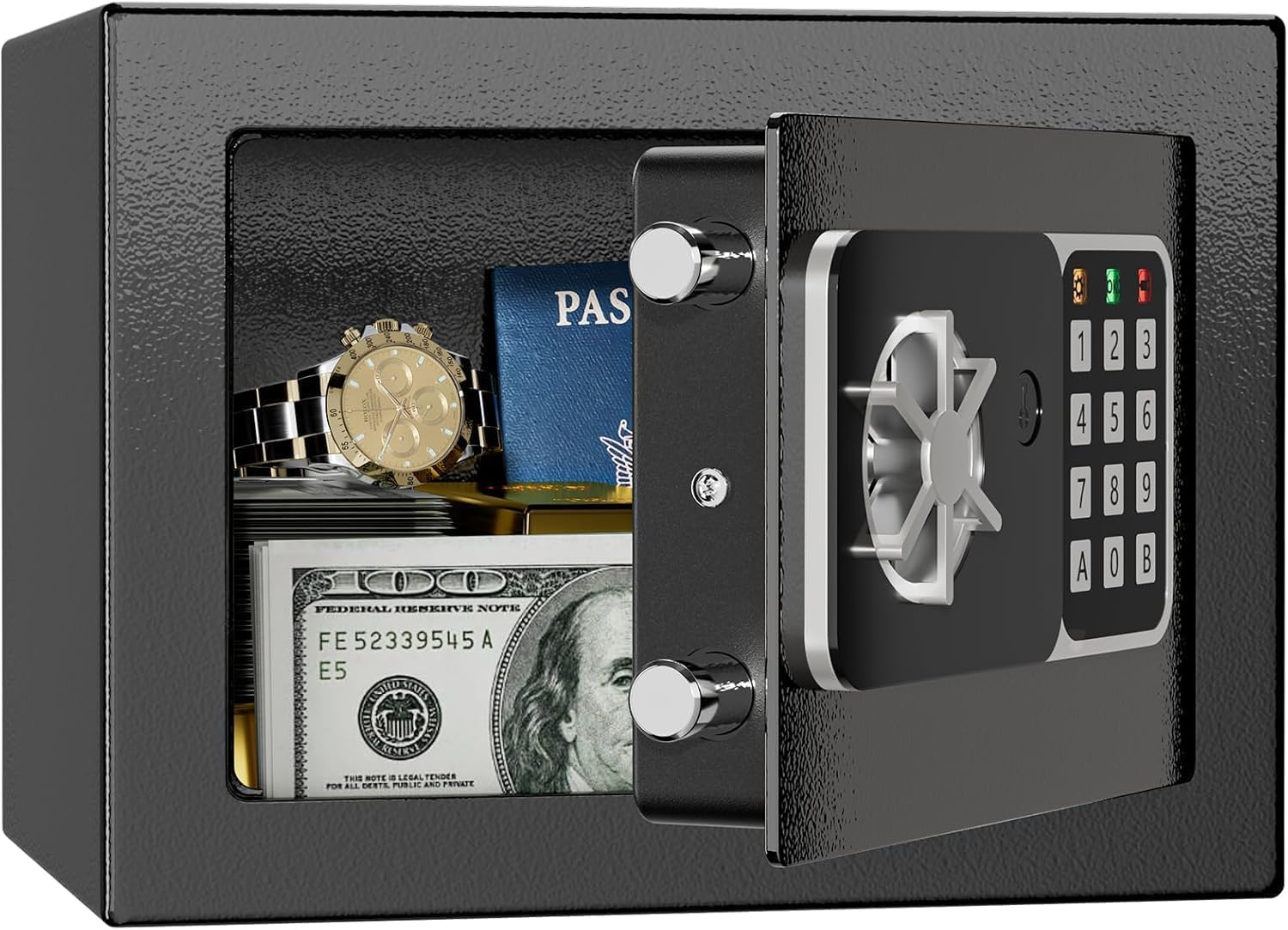 

KABISAFE Mini Safe, Keypad Lock, Compact Storage Box, Piggy Bank with Alarm, Wall Mountable, Hotel Safe, Security Box, for Children, Students, and Sho