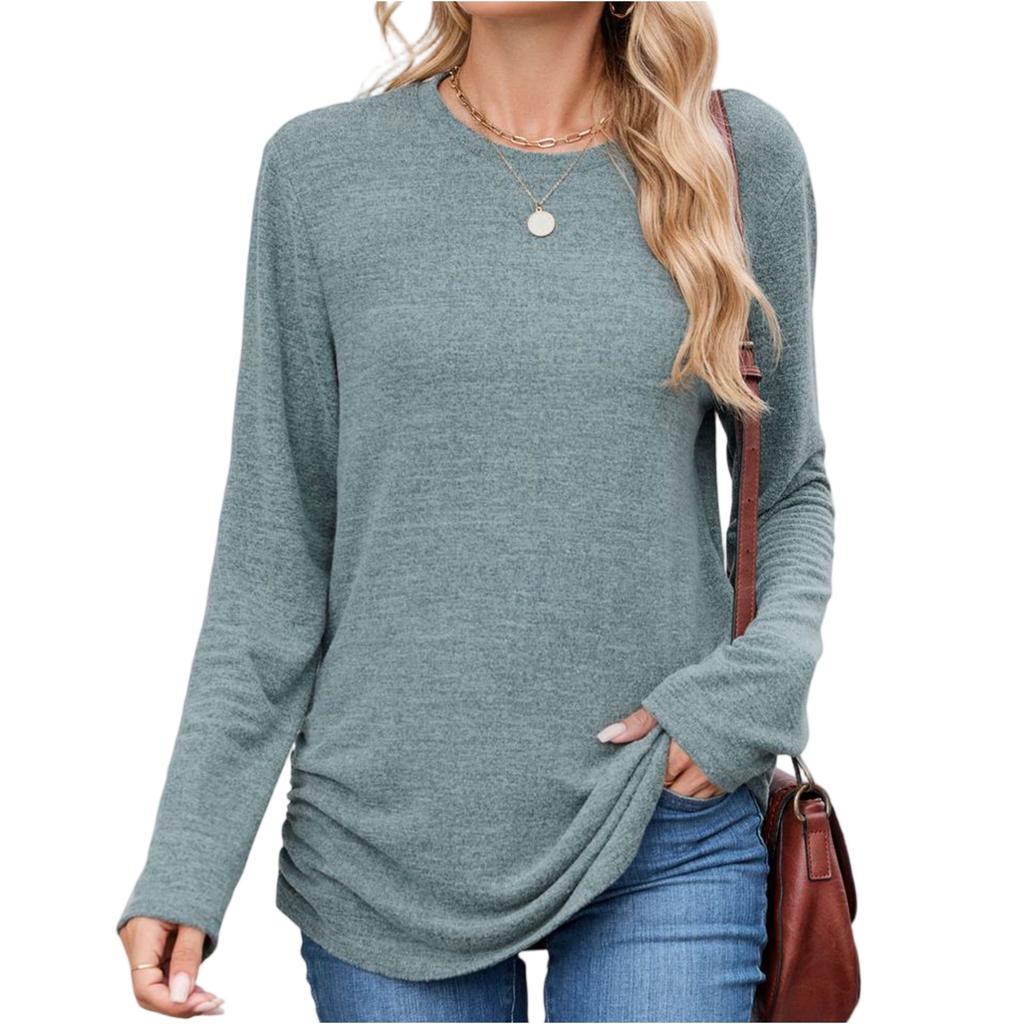Women Tops Long Sleeve R-Neck Shirts Fall Fashion  Casual Business Tunic Blouses