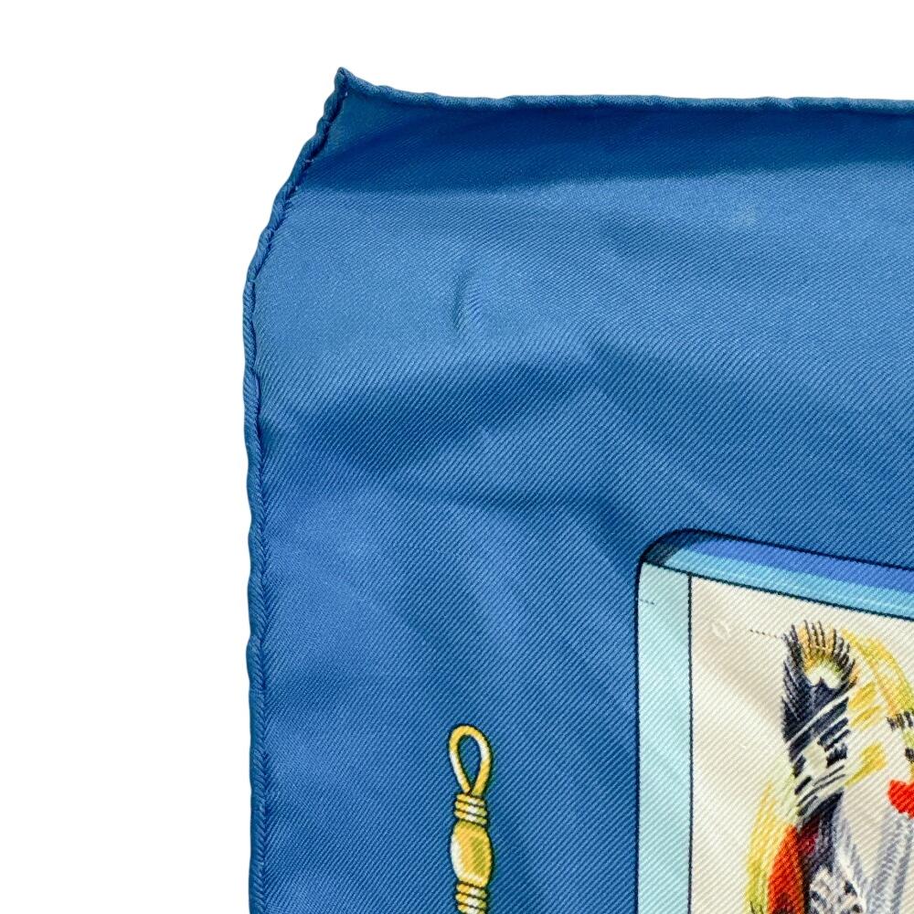 HERMES Flies silk Calle 90 scarf blue silk Used