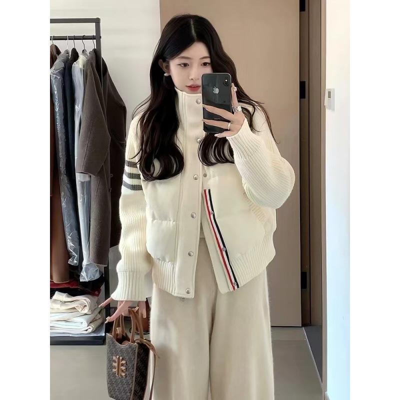 Large size casual warm knitted cotton jacket women's autumn fashion high-end cotton-padded coat fat M meat-covering and thin top