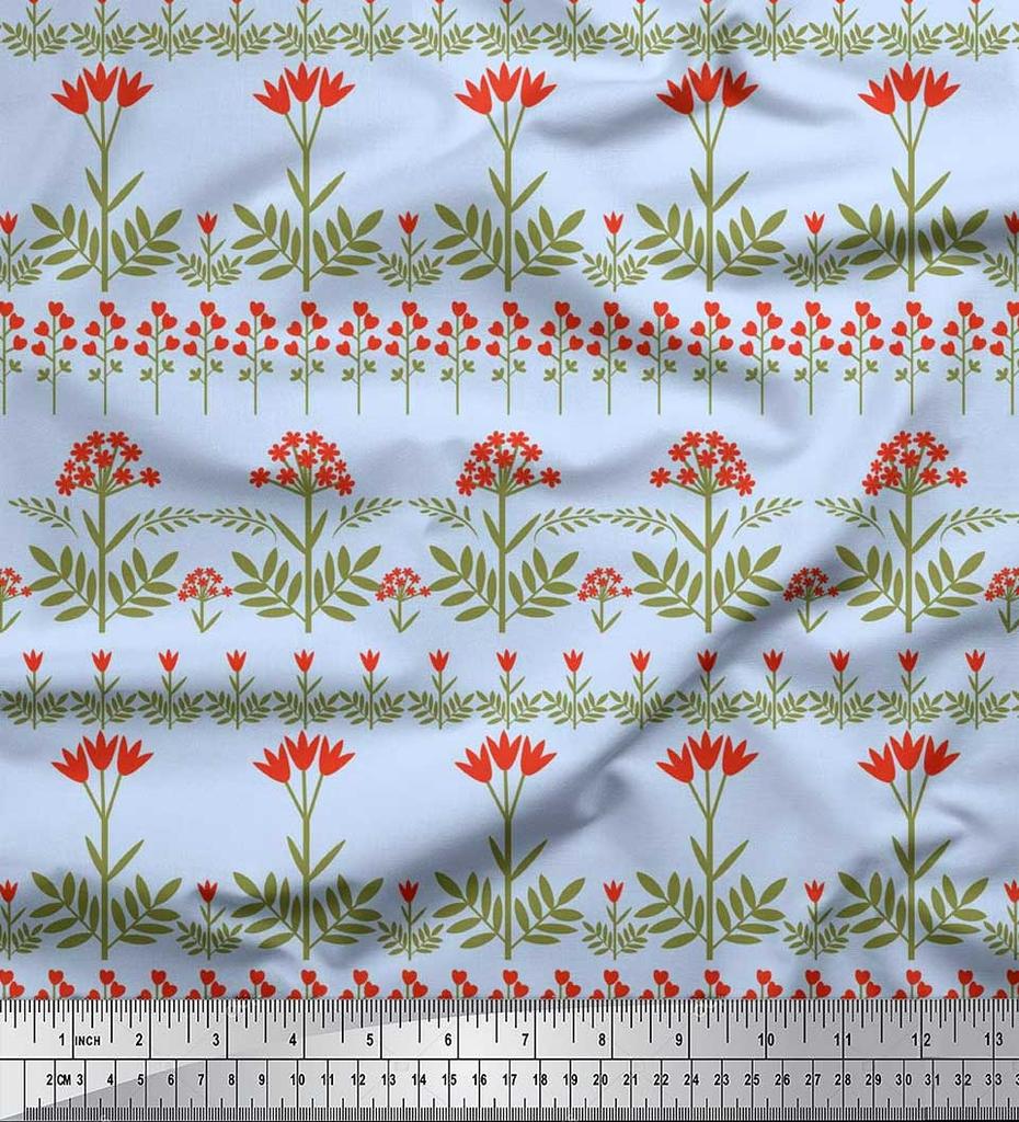 Soimoi Cotton Cambric Fabric Leaves & Floral Artistic Print Fabric by the Metre 42 Inch