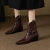 2024 New Autumn Women Boots Pointed Toe Women Shoes Chunky Heel Ankle Boots Winter Western Boots Cowboy Boots Genuine Leather