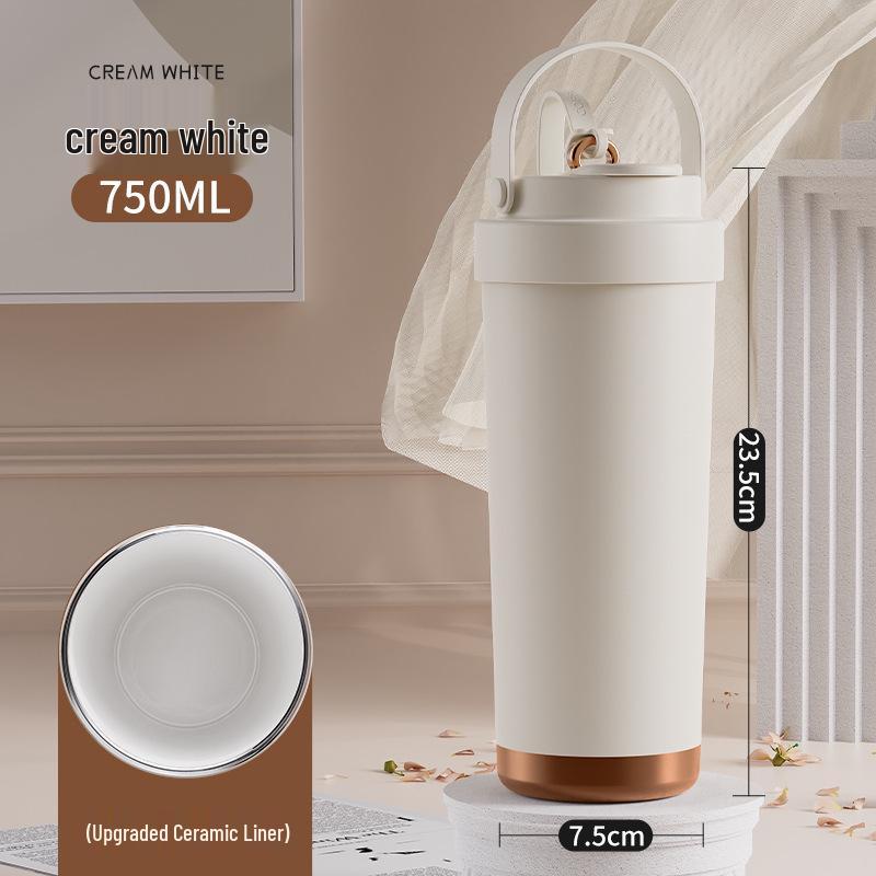 316 Ceramic Liner Thermos Cup for Female Students - Portable Travel Coffee Cup with Double Drink and Straw.