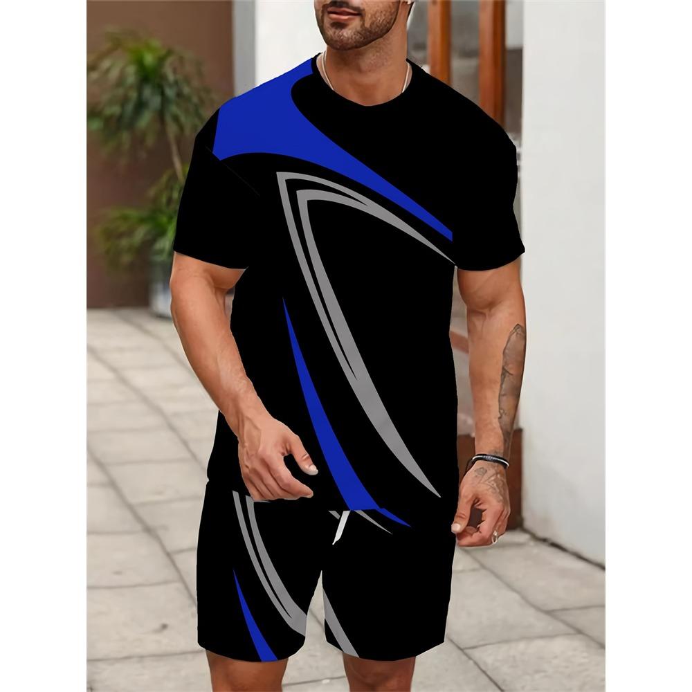 Summer Men's Personalized Two-piece Short-sleeved Cartoon Duck Print Drawstring Shorts Fashion Outdoor Large Size Sports Suit