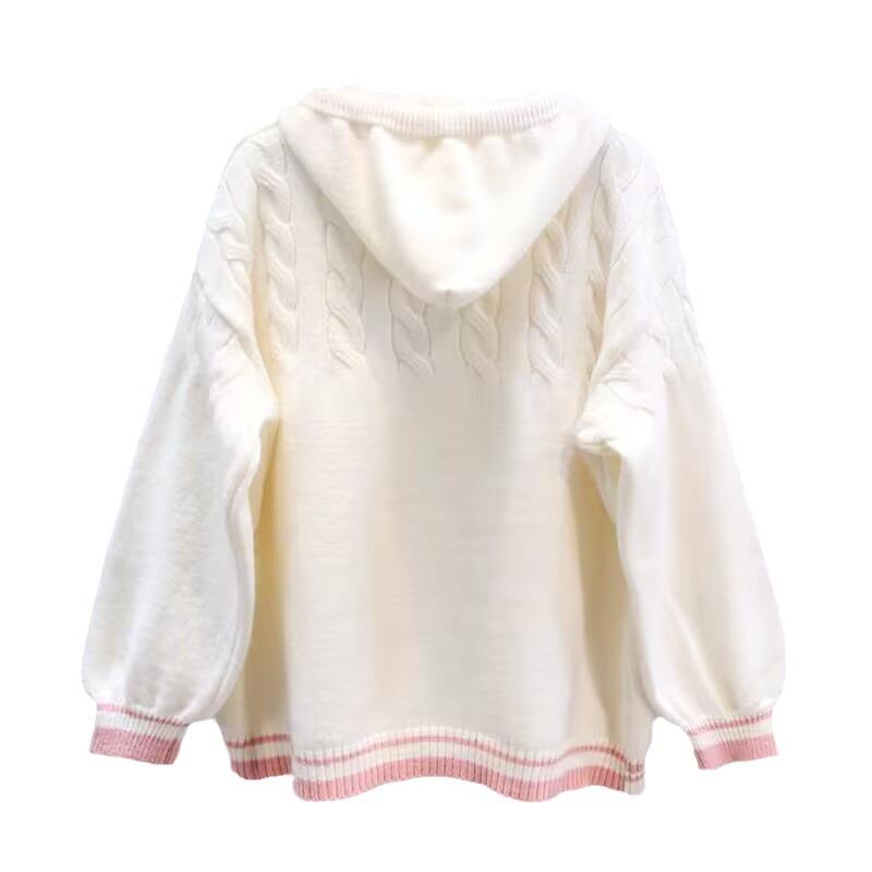 Jmprs Cute Sweet Cardigan Sweaters Women Lazy Wind White Knitted Coats Long Sleeve Loose Female Japan Kawaii Elegant Hooded Tops