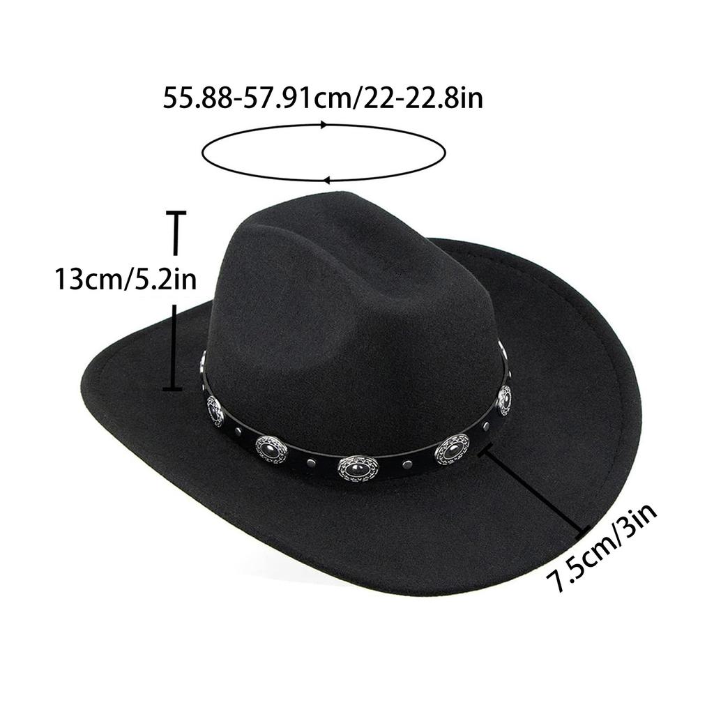 Felt Cowboy Hat for Women Men Rolled Wide Brim Cowboy Hats Western Hat with Buckle Belt Cowboy Cowgirl Hat
