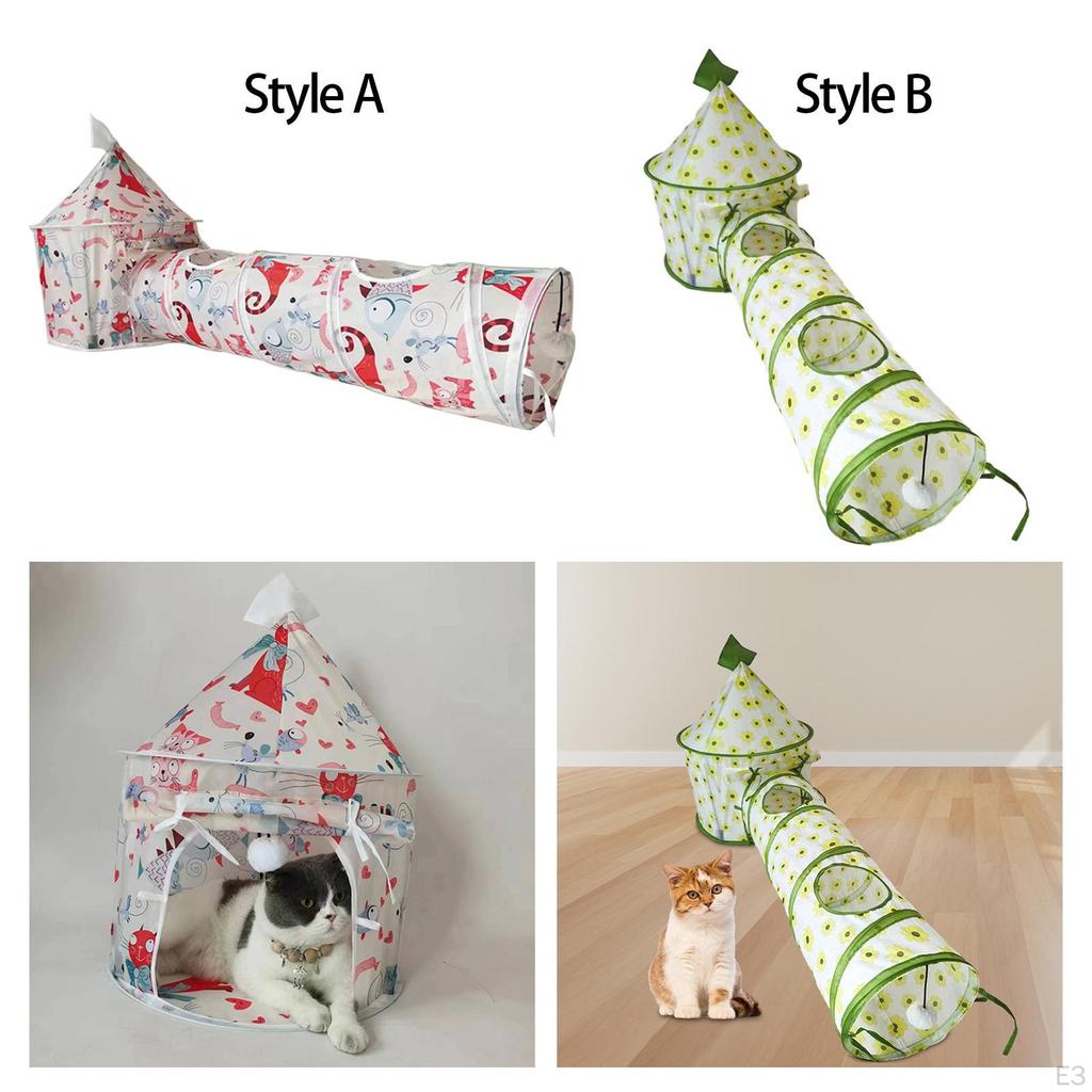 Cat Play Tunnel, Tubular Tent with Ball, Expandable Hideout, Foldable for Ferrets,
