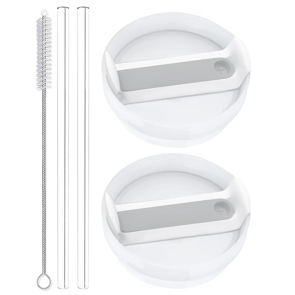 40oz Tumbler Lid Replacement Fit for Stanley Cup, 2 Pack Replacement Tumbler Lids , with 2 Straws and 1 Cleaning Brush