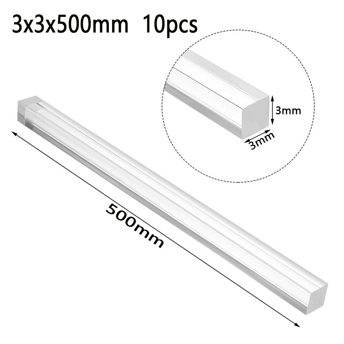 

100/200/300/500 мм акриловый квадратный прозрачный органический стеклянный стержень материал для самостоятельной модели 3x3x500mm 10pcs