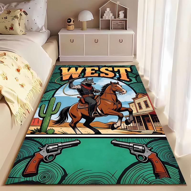 Wild West Wolf Rider Carpet suitable as a non-slip mat for the living room or bedroom sofa